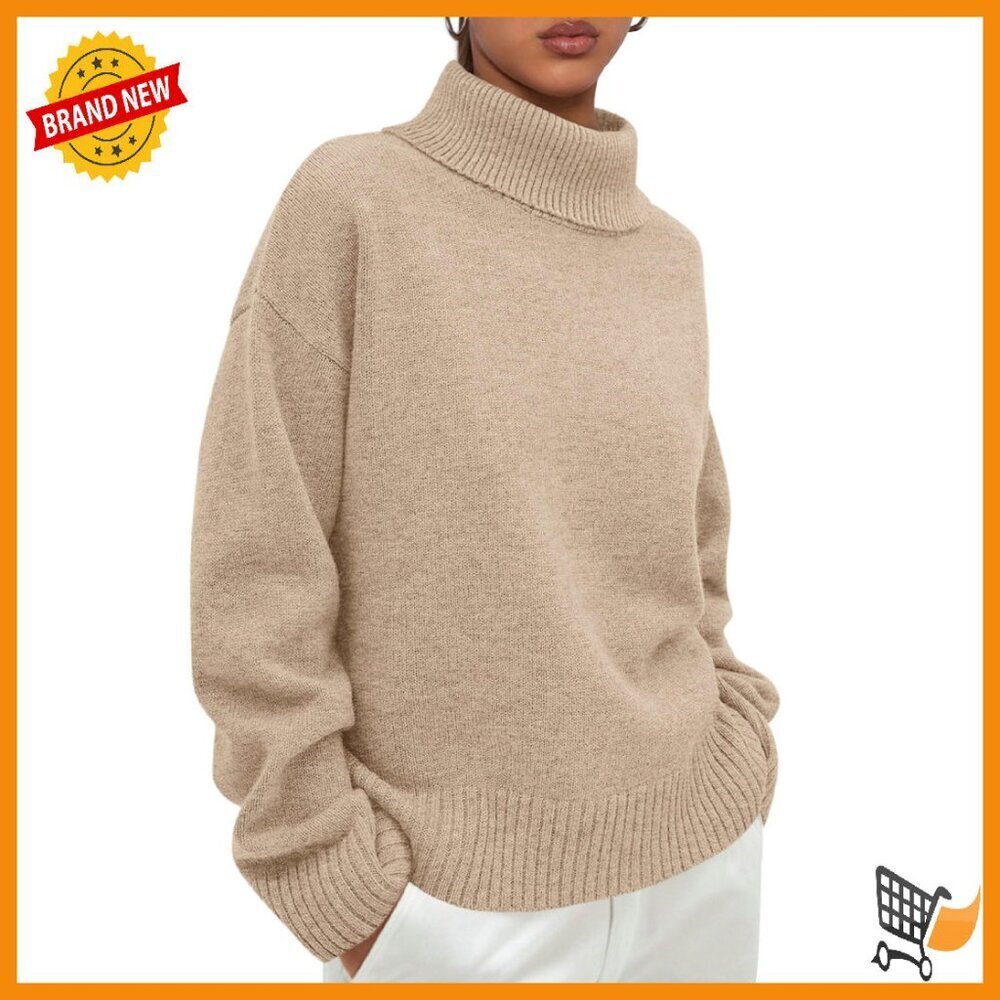 Chunky Knit Turtleneck Sweater Loose Fit Pullover Women's Fall Winter